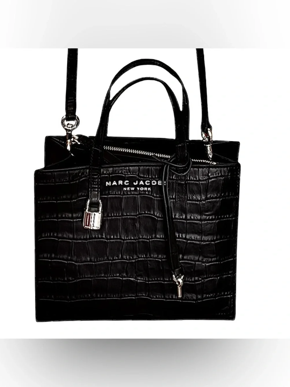 🌹 MARC JACOBS Mini Grind Black Croc Embossed Leather Satchel w/ Crossbody Strap🌹